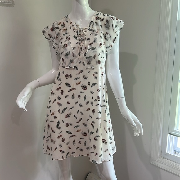 The Kooples Silk Flounce Ruffle Sleeve Feather Mini Dress - Picture 7 of 13